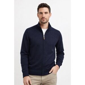 Banana Republic 100% Merino Wool Full Zip Sweater Mens M Navy Minimalist Grandpa